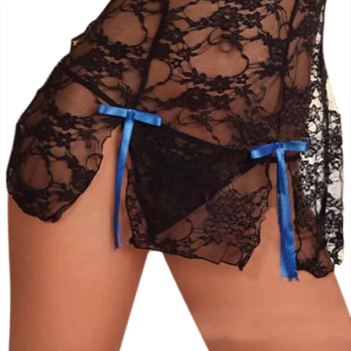 EVEs SECRETS Sexy Womens Lace Lingerie Set of Dress Gstring Erotic Female Transparent Apparel Anal